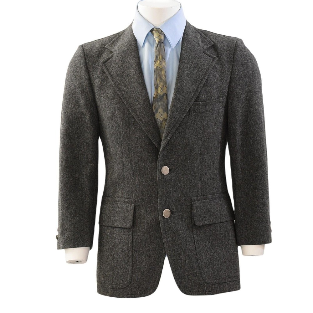 70s Vintage Charcoal Gray Utility Blazer Mens 38S Wool Western Sport Jacket